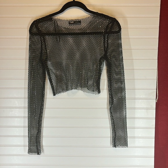 Pull & Bear  Women’s Black Sparkling Sheer Top - Picture 1 of 5